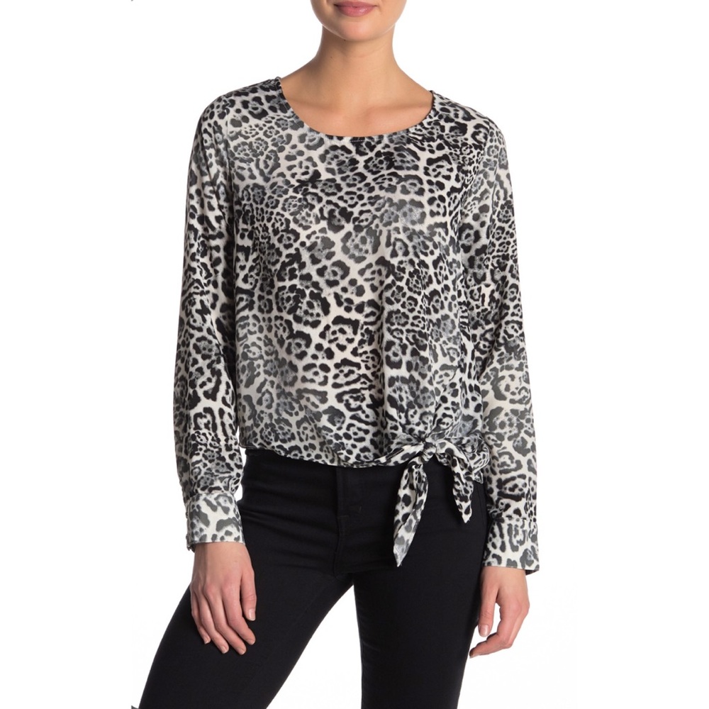 Socialite Animal Print Tie Front Blouse Top